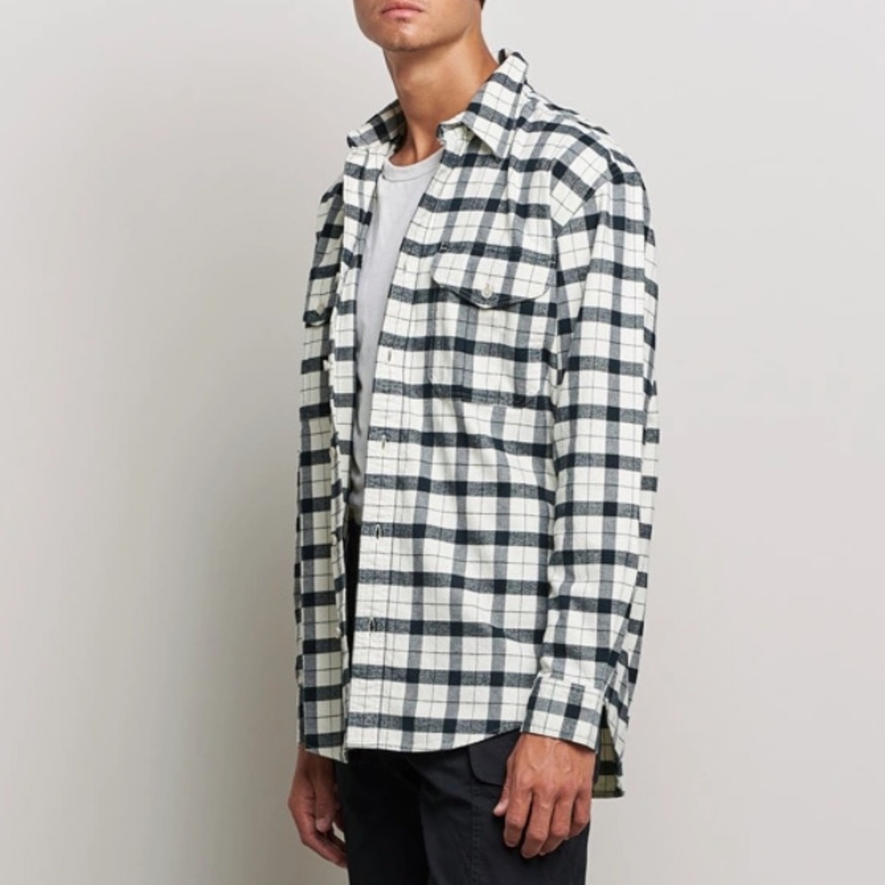 Filson Alaskan guide shirt S cream black plaid cotton flannel classic timeless